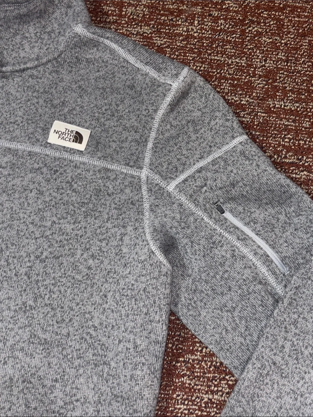 North face grey quarter zip pullover high neck fleece layer arm pocket active L